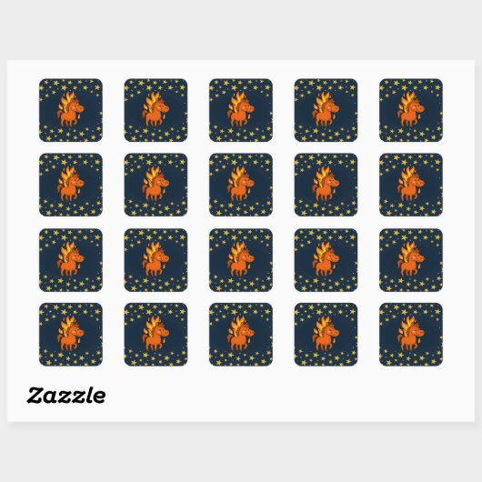 Square Stickers with a red horses (Blatt)