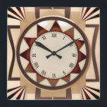 Square Sun Art Deco Uhr - Imitate Holz Antiquitäte<br><div class="desc">"art Deko clock",  "art nouveau clock",  "beige cremebraun schwarz",  "geometrisch symmetrische Linien der 1920er Jahre",  "stilvoll im Stil von 1920",  "Imitate hölzerne sonnenstrahlen",  "Retro Vintag antike sonburst",  "elegantes Liniendesign",  "quadratische Uhr",  "altmodisch"</div>