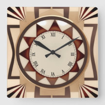 Square Sun Art Deco Uhr - Imitate Holz Antiquitäte