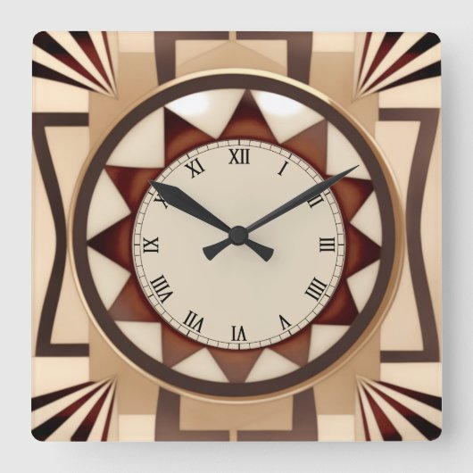 Square Sun Art Deco Uhr - Imitate Holz Antiquitäte (Vorderseite)