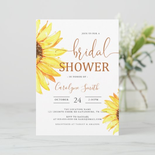 Square Sunflower Fields-Brautparty Einladung (Stehend Vorderseite)