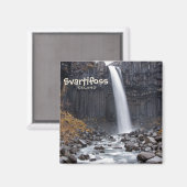 Square Svartifoss Wasserfall in Island Textmagnet Magnet (Vorderseite/Rückseite)