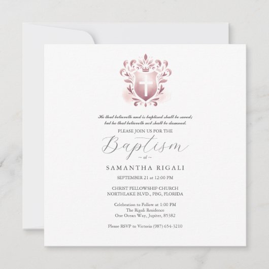 Square Taufen Einladungen Religiöse Rosa (Vorderseite)