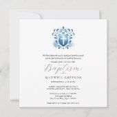 Square Taufen Einladungen Religious Blue Wappen (Vorderseite)