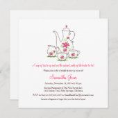 Square Tea Set Bridal Dusche Einladungen, Rosa Einladung (Vorne/Hinten)