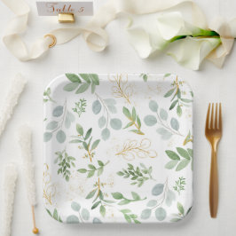 Square Teller - Aquarellgrün und Imitat Gold