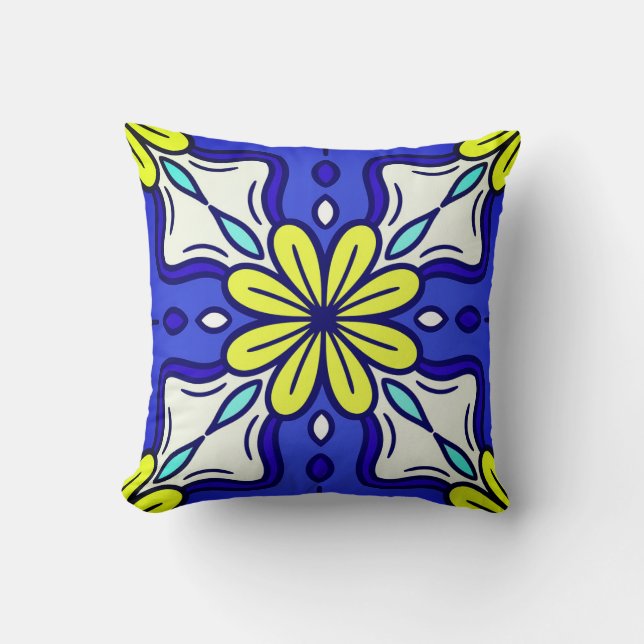Square Throw Pillow with Yellow Flowers Kissen (Vorderseite)