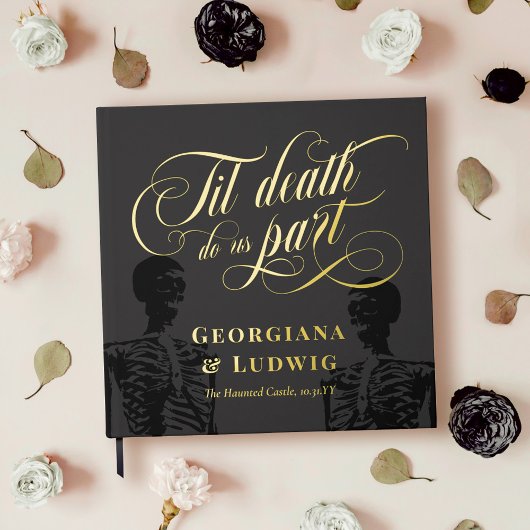 Square Til Death Do us Part Skelette Goth Wedding Gästebuch