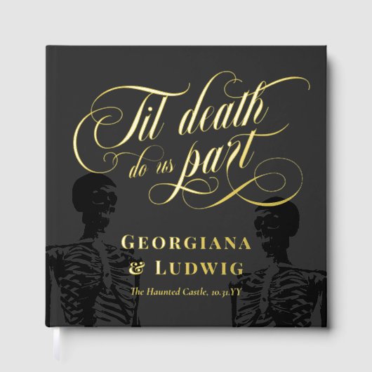 Square Til Death Do us Part Skelette Goth Wedding Gästebuch (Vorderseite)