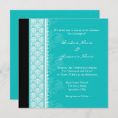 Square Turquoise Damask Hochzeitseinladungen Einladung (Vorne/Hinten)