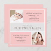 Square Twins Collage | Geburtsankündigung Ankündigung (Vorne/Hinten)