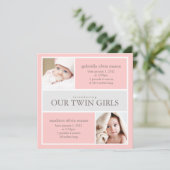 Square Twins Collage | Geburtsankündigung Ankündigung (Stehend Vorderseite)