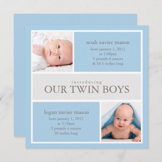 Square Twins Collage | Geburtsankündigung Ankündigung (Vorne/Hinten)