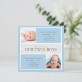 Square Twins Collage | Geburtsankündigung Ankündigung (Stehend Vorderseite)