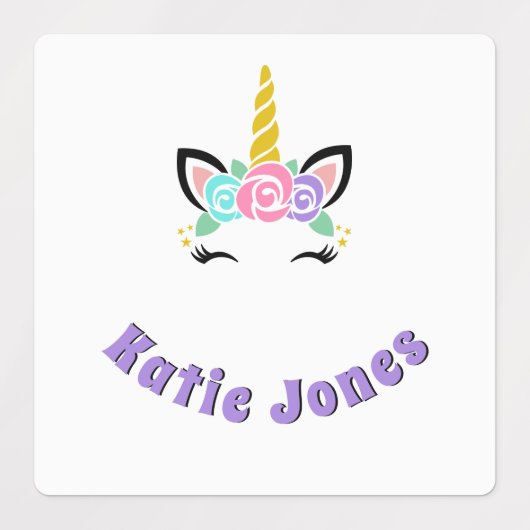 Square Unicorn Waterproof Name Labels Etiketten (Design 1)