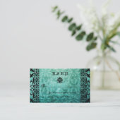 Square Verziert Green Damask Gothic Wedding RSVP Begleitkarte (Stehend Vorderseite)