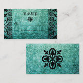 Square Verziert Green Damask Gothic Wedding RSVP Begleitkarte (Vorne/Hinten)
