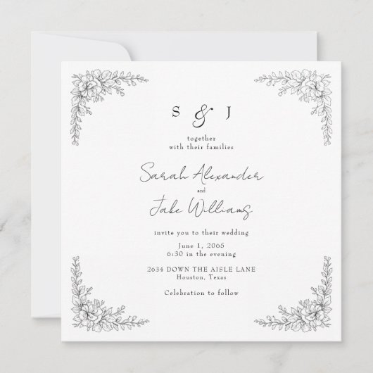 Square Vintage Floral Wedding Website Einladung (Vorderseite)