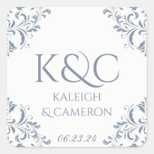 Square Vintage Wedding Label - Nadine (Dusty Blue) Quadratischer Aufkleber