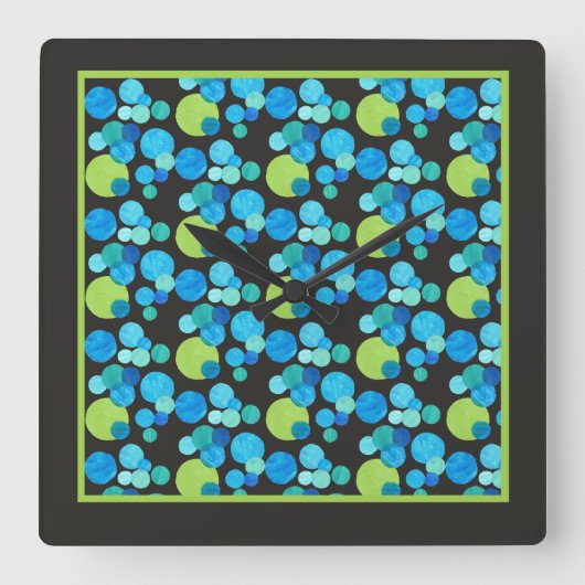 Square Wall Clock, Abstrakt Blue Moons Pattern Quadratische Wanduhr (Vorderseite)