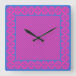 Square Wall Clock, Magenta: Helle blaue Punkte Quadratische Wanduhr