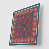 Square Wall Clock, Maroon, Blue Floral Quadratische Wanduhr (Winkel)