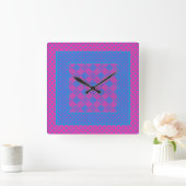 Square Wall Clock Mix'nMatch Magenta Blaues Muster Quadratische Wanduhr (Zuhause)