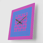Square Wall Clock Mix'nMatch Magenta Blaues Muster Quadratische Wanduhr (Winkel)