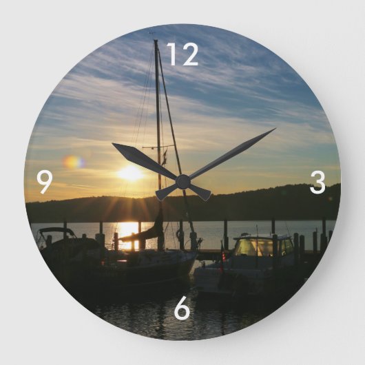 Square Wall Clock/Sailboote bei Sunset Große Wanduhr (Vorderseite)