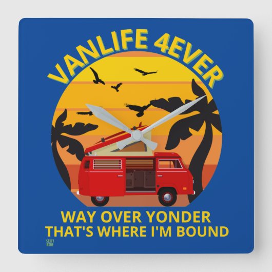 square wall clock "VANLIFE..." Quadratische Wanduhr (Vorderseite)