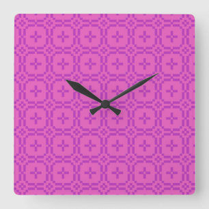 Square Wall Clock: Welsh TapestPattern: Rosa Quadratische Wanduhr