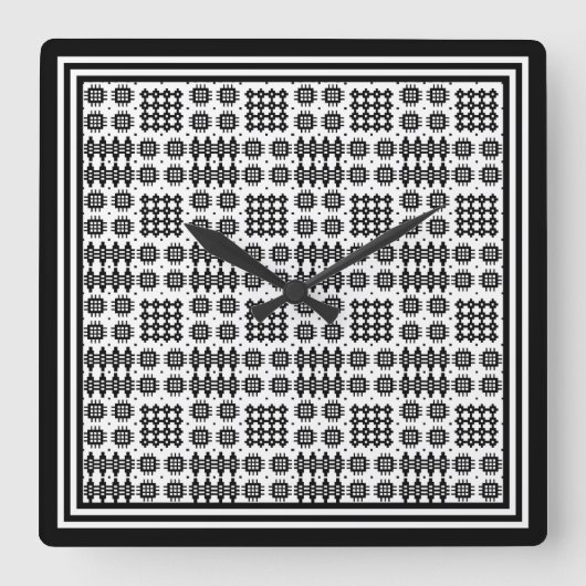 Square Wall Clock: Welsh TapestPattern: Schwarz Quadratische Wanduhr (Vorderseite)