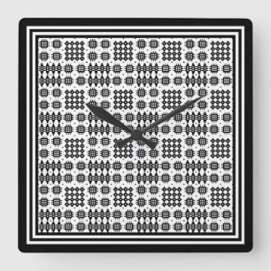 Square Wall Clock: Welsh TapestPattern: Schwarz Quadratische Wanduhr