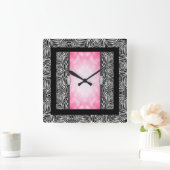 Square Wall Clock/Zebra Print und Diamonds Quadratische Wanduhr (Zuhause)