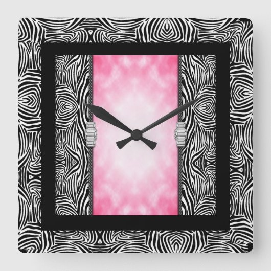 Square Wall Clock/Zebra Print und Diamonds Quadratische Wanduhr (Vorderseite)