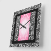 Square Wall Clock/Zebra Print und Diamonds Quadratische Wanduhr (Winkel)