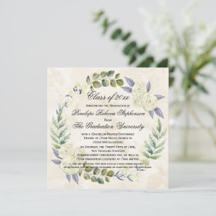 Square Watercolor Blumen Wreath Uni-Abschluss Einladung