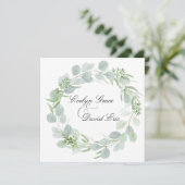 Square Watercolor Grüne Hochzeitsfeier Einladung (Stehend Vorderseite)