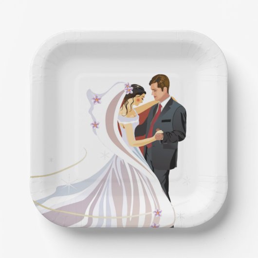 Square Wedding Paper Plate Pappteller (Vorderseite)