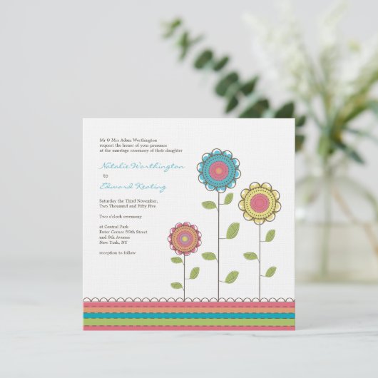 Square Wedding Rainbow Tall Blume Einladung (Stehend Vorderseite)
