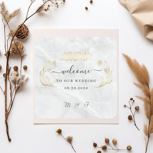 Square Wedding Sticker Herzlich willkommen