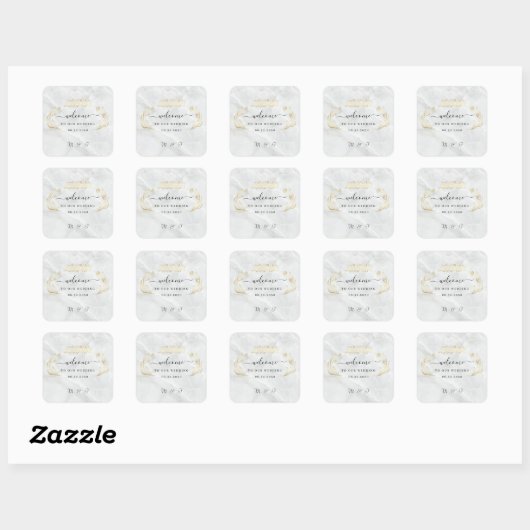 Square Wedding Sticker Herzlich willkommen (Blatt)