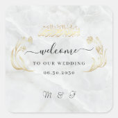 Square Wedding Sticker Herzlich willkommen (Vorderseite)