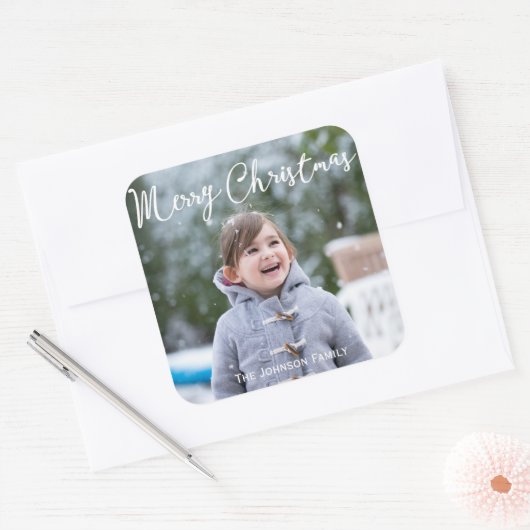 Square Weihnachtsgrüße Sticker hinzufügen Foto (Umschlag)