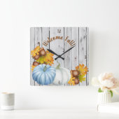 Square Welcome Fall Wall Clock Quadratische Wanduhr (Zuhause)