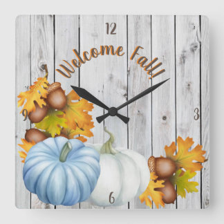 Square Welcome Fall Wall Clock Quadratische Wanduhr