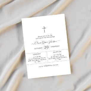 Square Whimsy Script White Gender Neutral Baptisse Einladung