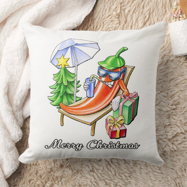 Square White Chili Frohe Weihnachten Zeichnend Kissen (Decke)