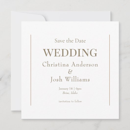 Square White Wedding Save the Date Einladung (Vorderseite)