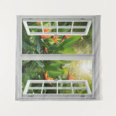 Square White Window with Tropical Scenic View Wandteppich (Vorderseite (Horizontal))